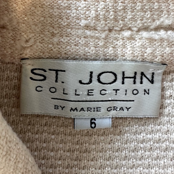 ST. JOHN ivory w/gold accents short sleeve button front jacket w/ collar sz 6 - Picture 5 of 9